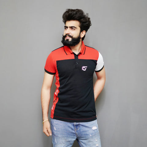 Black Red & White Designed Polo (Shirt)