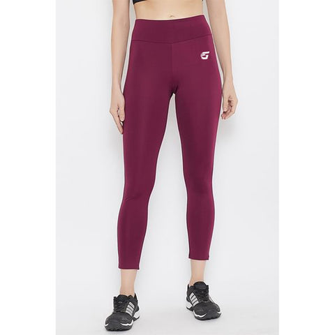 Activewear High-Waist Ankle-Length Leggings in Burgundy