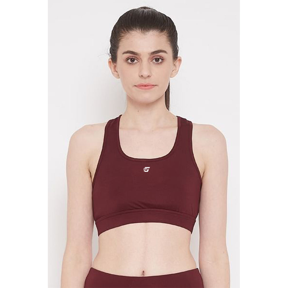 Medium Impact Padded Sports Bra with Removable Cups in Maroon