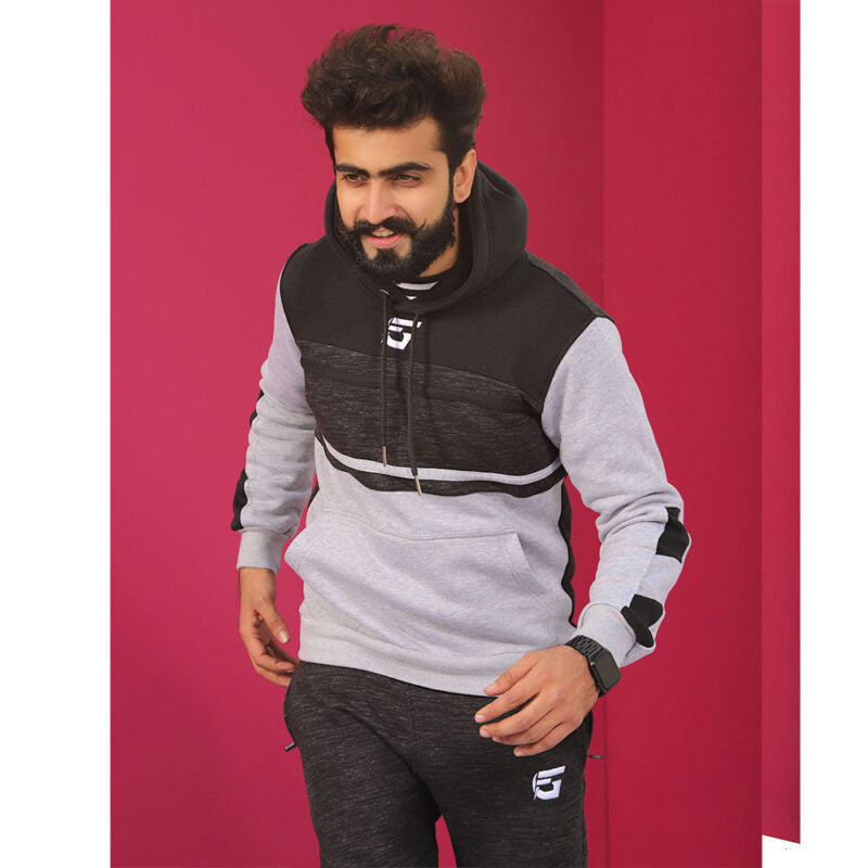 Fit n Hit Men Cotton Wool Track Suit-Black / Gray