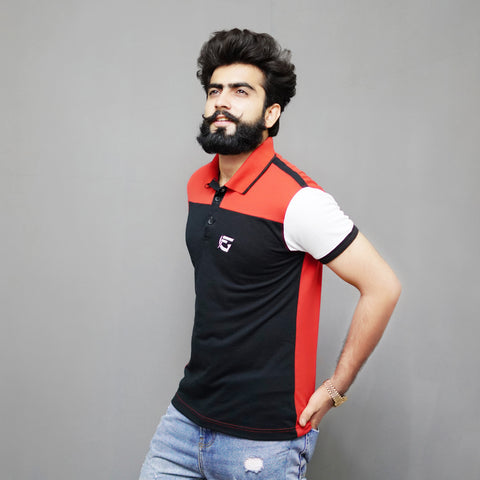 Black Red & White Designed Polo (Shirt)