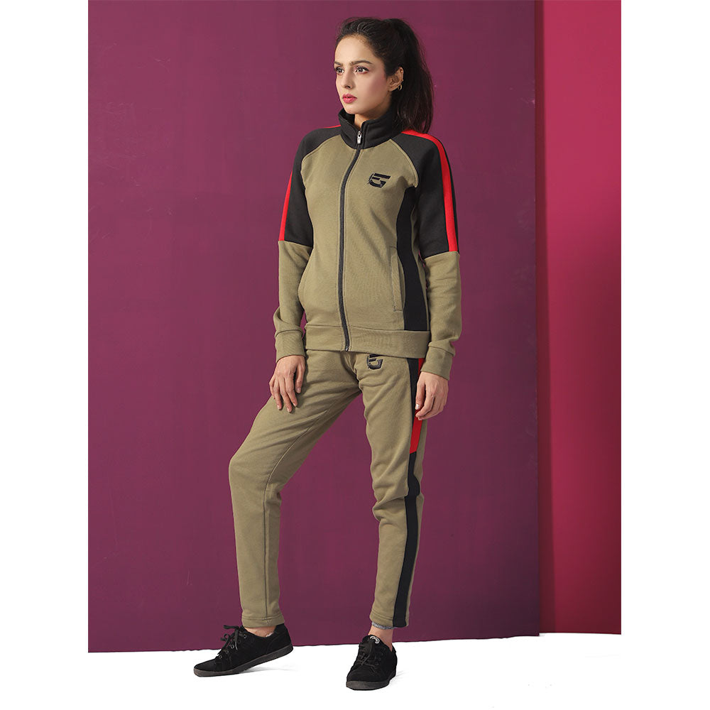 Fit n Hit Women Panel Track Suit - Olive