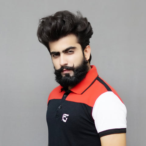 Black Red & White Designed Polo (Shirt)