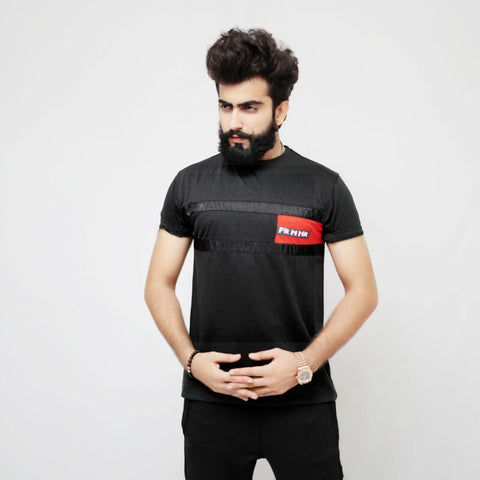 Black T-Shirt With Panel On Chiest