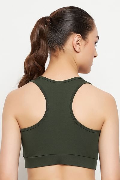 Medium Impact Padded Racerback Sports Bra in Seaweed Green