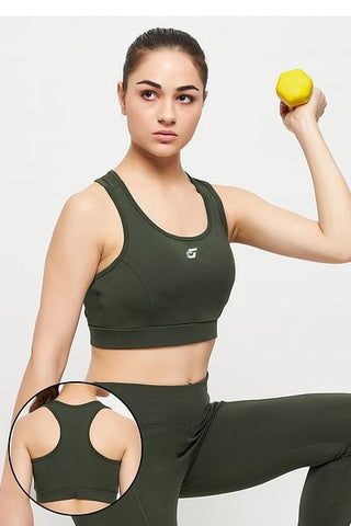 Medium Impact Padded Racerback Sports Bra in Seaweed Green