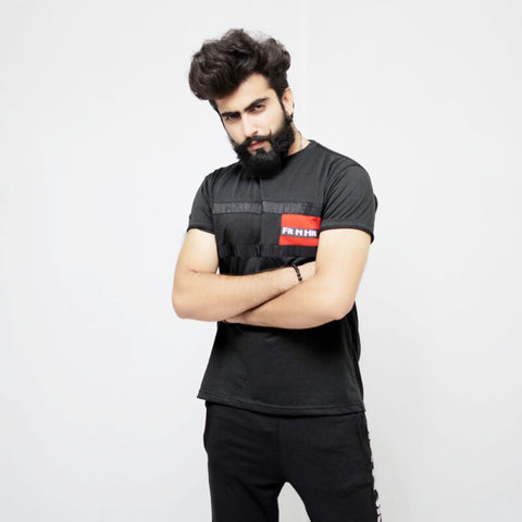 Black T-Shirt With Panel On Chiest