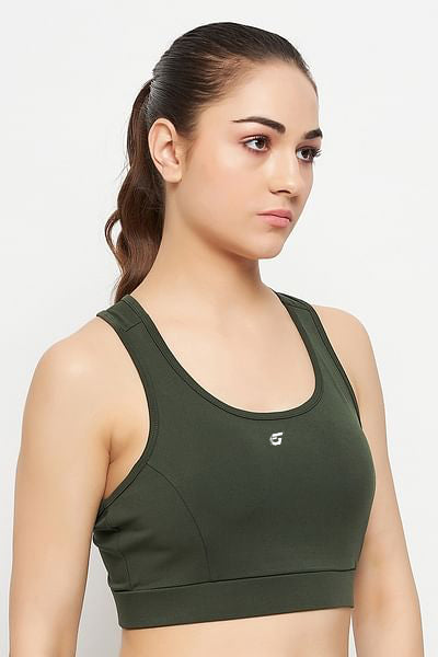 Medium Impact Padded Racerback Sports Bra in Seaweed Green