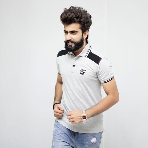 Grey Polo Shirt With Black Panel