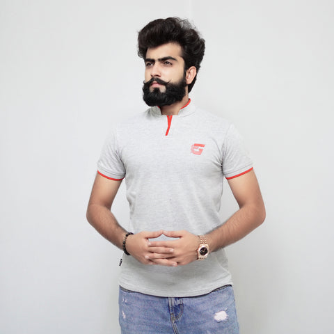 Grey Polo Shirt With Rubber Logo on Chiest