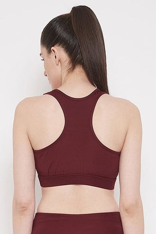 Medium Impact Padded Sports Bra with Removable Cups in Maroon