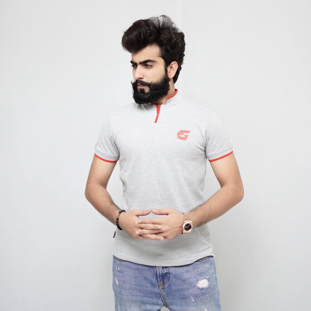 Grey Polo Shirt With Rubber Logo on Chiest