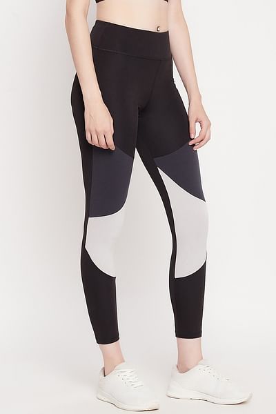 High Rise Colour blocked Leggings in Black