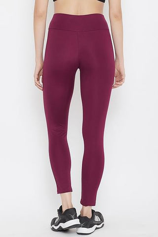 Activewear High-Waist Ankle-Length Leggings in Burgundy