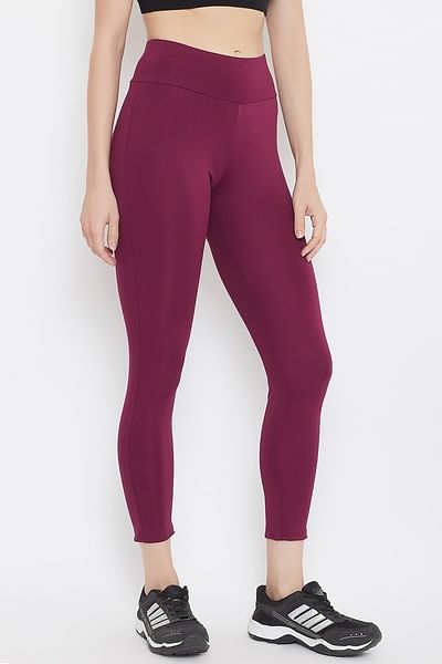 Activewear High-Waist Ankle-Length Leggings in Burgundy