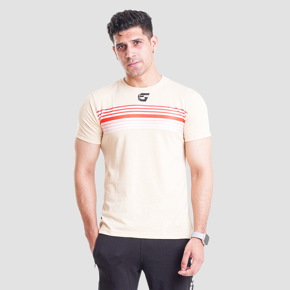 Cream T-Shirt With Orange & White Striped