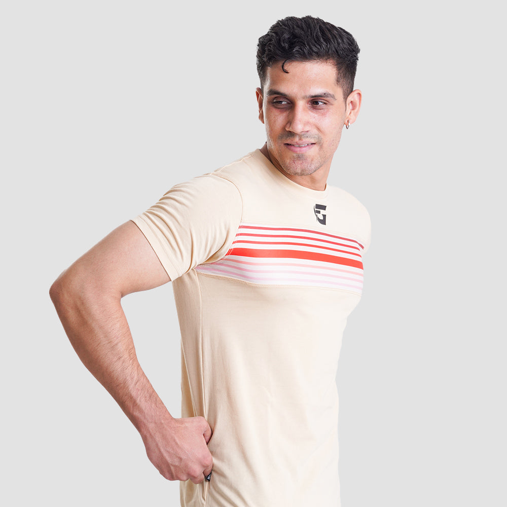 Cream T-Shirt With Orange & White Striped