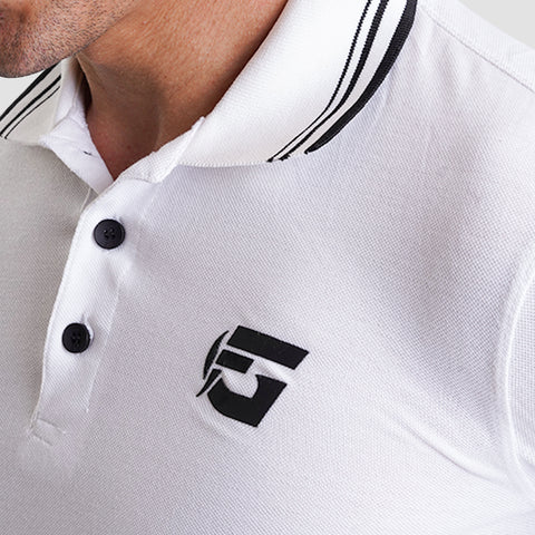 White Polo Shirt With Black Striped On Collar