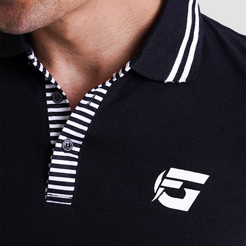 Black Polo Shirt With Striped On Collar