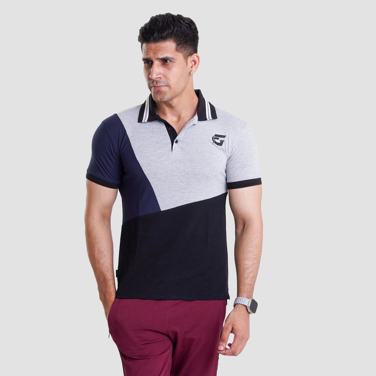 Black Grey & Nevy Blue Polo Shirt